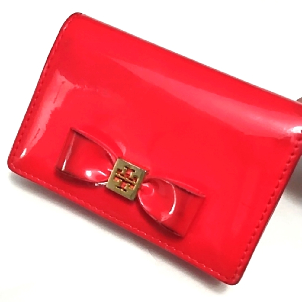 Tory Burch Red Patent Leather Wallet W/Bow